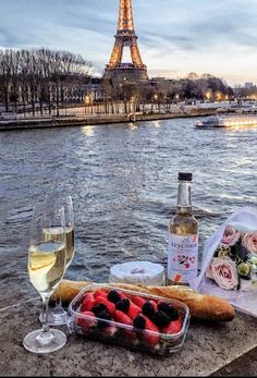 the view of the eiffel tower from across the river in paris, france