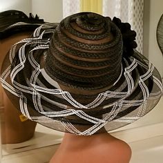 Flirtatious, Showy And Couture...If You Don't Want Attention This Spring And Summer, Then This Stylish Hat Is Not For You. Want Attention, Stylish Hats, Beautiful Hats, Couture Fashion, Hat Fashion, High Fashion, Black White, Couture, Black And White