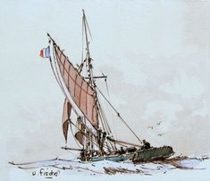 a drawing of a boat in the water