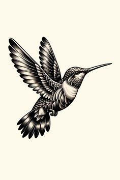 a black and white drawing of a hummingbird