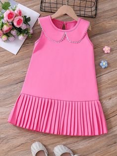 Pleated Fabric Dress, Dress For Kids Girl, Dress With Peter Pan Collar, Classy Short Dresses, Chic Dress Classy