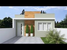 this is a 3d rendering of a modern house with trees in the front and side yard