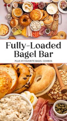 the full loaded bagel bar is ready to be eaten