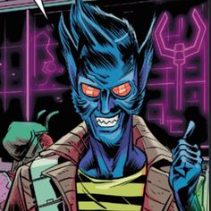 a comic character holding a cell phone in his hand and wearing an evil mask on the face