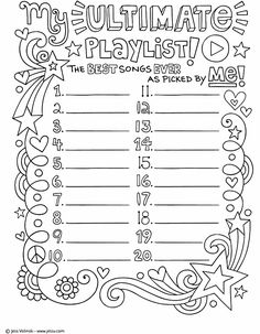 the ultimate playlist for kids to print and color with numbers, stars, and hearts