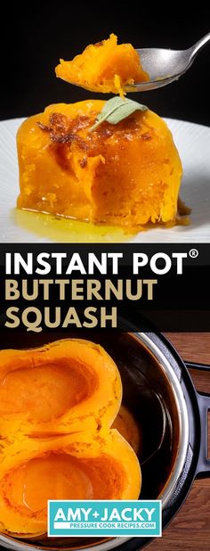 an image of butternut squash being cooked in the instant pot with text overlay that reads instant pot butternut squash