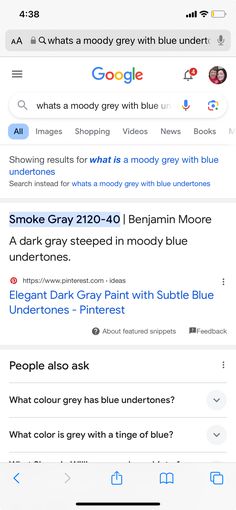 an iphone screen with the text'what is mood grey with blue undertones? '