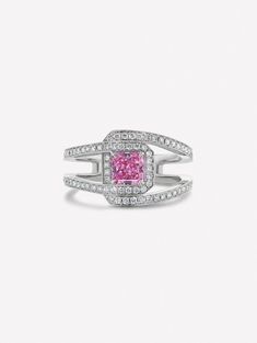 Intense Purple Pink Diamond Crossover Ring - Pink Diamonds, J FINE - J Fine,  - Pink Diamond Jewelry, intense-purple-pink-radiant-crossover-ring-by-j-fine - Argyle Pink Diamonds Pink Diamond Cut Fine Jewelry Ring, Pink Platinum Fine Jewelry Ring, Graff Pink Diamond Ring, Pink Diamond Ring Gift, Fine Jewelry, Luxury Purple Crystal Ring, Fine Jewelry, Crossover Diamond Ring, Argyle Pink Diamonds, Argyle Diamonds, Diamond Mines