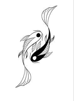 a black and white drawing of two fish