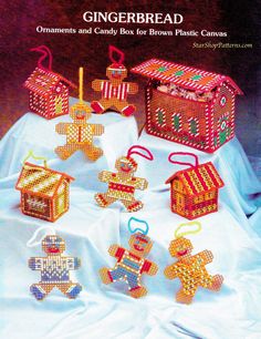 an advertisement for the gingerbread ornament and candy box from brown plastic canvass