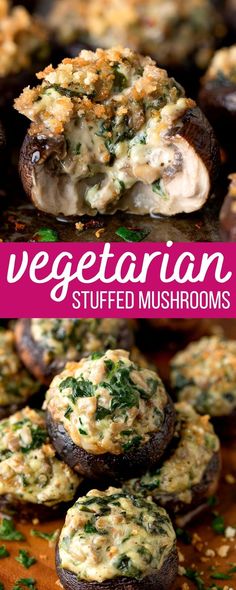 vegetarian stuffed mushrooms with spinach and cheese Vegetarian Stuffed Mushrooms, Stuffed Mushroom Recipe, Stuffed Mushrooms Vegetarian, Mushroom Recipe, Scooby Snacks, Stuffed Mushroom, Vegetarian Thanksgiving, Vegetarian Appetizers