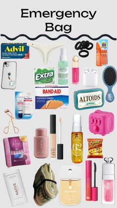 Emergency Bag For School! # School 6th Grade Survival Kit, Emergency Bag For School, Emergency Kit For Kids, Emergency Bags, Middle School Essentials, School Emergency Kit, School Backpack Essentials, What's In My Purse, Period Kit