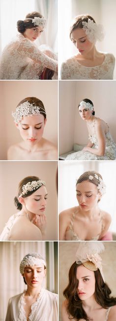 a series of photos showing the process of making a headpiece for a woman's hair