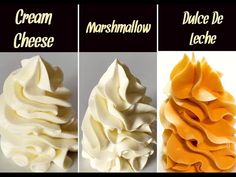 four different types of ice cream are shown in three separate pictures, one is white and the other is orange