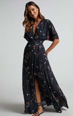 Classy Yet Trendy, Guest Attire, Wrap Maxi Dress, Wedding Attire Guest, Black Flower, Guest Outfit, Maxi Wrap Dress, Flower Field, Floral Dress Black