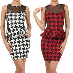 Houndstooth Dress S M L Cocktail Peplum Ruffle Sheer Mesh Sleeveless Mini Party Sleeveless Ruffled Mini Dress For Costume Party, Chic Sleeveless Mini Dress For Costume Party, Cocktail Club, Houndstooth Dress, Mini Party, Dress Cocktail, Inspiration Style, Club Dresses, Peplum Dress