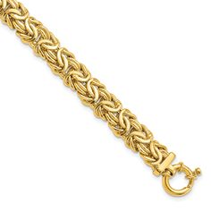 14k Yellow Gold Polished Fancy Link Bracelet Byzantine Chain, Gold Link Chain, Bow Jewelry, Fine Jewelry Bracelets, Gold Polish, Black Bow, Bracelets And Charms, Beautiful Gift Boxes, Metal Rings