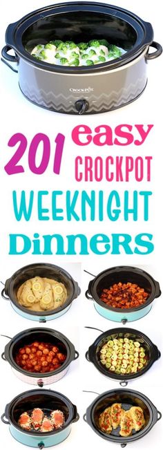 an easy crock pot dinner is shown with the words, easy crock pot weeknight dinners