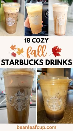 starbucks drinks with the words cozy fall starbucks drinks