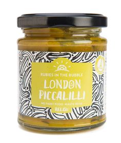 london piccalli relish in a glass jar with black lid and yellow label