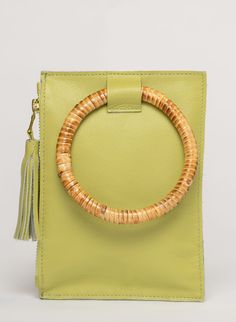 Beau & Ro Wristlet Citrus / One Size The Bamboo Ring Wristlet | Citrus Leather Clutch With Detachable Round Handle, Green Leather Clutch With Detachable Handle, Modern Leather Clutch With Round Handle, Modern Green Leather Clutch, Green Leather Clutch With Removable Pouch, House In California, Bamboo Ring, Hidden House, Bust A Move