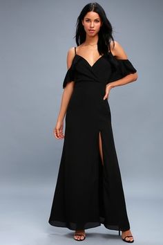 Theory of Love Black Lace Off-the-Shoulder Maxi Dress 1 Chic V-neck Maxi Dress For Night, Elegant Fitted Maxi Dress For Night, Evening Sleeveless Sundress Maxi, Elegant Maxi Dress For Night, Elegant V-neck Night Dresses, Elegant Maxi Length Dresses For Night, Elegant Maxi Dresses For Night Events, Chic Night Dress With Spaghetti Straps, Sleeveless Lined Evening Dress For Spring