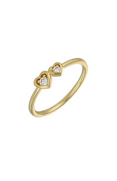 Show off this slender stackable ring crafted from glossy 14-karat gold with a sweet double-heart motif enriched by dainty sparkling diamonds. Total diamond weight: 0.08ct. Color: G Clarity: VS 14k gold/diamond Imported Diamond Guide Fine Jewelry Yellow Gold Double Heart, Gold Diamond Double Heart Ring, Double Heart 14k Gold Ring, Fine Jewelry Yellow Gold Double Heart Rings, 14k Yellow Gold Heart-shaped Diamond Ring, Bony Levy, Diamond Guide, Double Heart, Ring Crafts