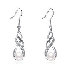 PRICES MAY VARY. 💖Design💖Silver earrings dangle crafted with cultured freshwater pearl, simply exquisite polishing process, classic, luxurious, elegant, it fits for any occasion as daily wearing home and office, featured in classic and good luck Celtic knot jewelry element, Best gift choice for women, friends, sisters mother, wife, daughter or yourself 💎Material💎Celtic Knot Pearl earrings for women jewelry made of 925 sterling silver, tarnish resistant, white gold plated, and does not contai Silver Pearl Earrings With Pearl Pendant, Elegant Sterling Silver Pearl Earrings Nickel Free, Elegant Sterling Silver Nickel-free Pearl Earrings, Silver Drop Pearl Earrings With Ear Wire, Elegant Sterling Silver Pearl Earrings With Ear Wire, Hypoallergenic Sterling Silver Pearl Drop Earrings, Hypoallergenic Sterling Silver Drop Pearl Earrings, Silver Dangle Pearl Earrings With Elegant Design, Silver Pearl Earrings With Ear Wire