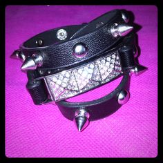 Leather With Blingspikes And Studssmall Wrists Can Wrap 3 Times Larger Wrists 2 Timesfun Piece Trendy Adjustable Spiked Bracelets, Adjustable Spiked Leather Bracelet For Parties, Party Leather Bracelet With Rivets, Trendy Party Leather Bracelet With Rivets, Trendy Leather Bracelet With Rivets For Party, Trendy Party Bracelets With Rivets, Bracelet Leather, Wrap Style, Fashion Bracelets