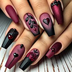 Valentine Nail, Heart Nail Designs, Valentine Nail Art, Red Valentine, Romantic Nails, Nail Designs Valentines, Hearts And Roses, Romantic Valentine, Valentines Nails