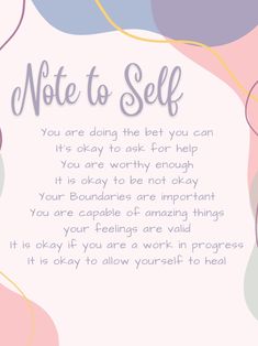 a note to self card with the words, you are doing the best for help