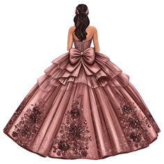 the back of a woman's dress in pink with flowers and bows on it