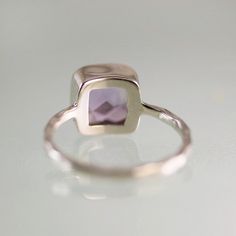 "Light Purple Amethyst Ring, February Birthstone Gift, Cushion Solitaire Ring, Pink Amethyst Ring, Stacking Ring, Sterling Silver Ring, RG-SQ Available in 18K Gold Vermeil or 925 Sterling Silver. Please select size and metal option from drop down menu. This listing is for the following 1 (ONE) ring: ✦Gemstone: Light Purple Amethyst *natural inclusions and small internal cracks inside the stone ✦Stone Cut: Cushion Cut ✦Stone Size: Approximately 9mm (0.35\") ✦Metal: 18K Gold Vermeil or 925 Sterlin Cushion Solitaire Ring, Lilac Amethyst, Stone Stacking, Cushion Solitaire, Purple Amethyst Ring, Ring Cushion, Square Ring, Ring Stacking, Square Rings