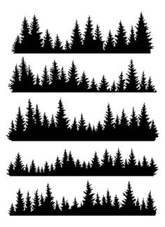 the silhouettes of pine trees are shown in black and white, as well as an outline