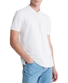 in stock Polo Shirt Design, Zip Polo, White Polo Shirt, Polo Shirt White, White Polo, Calvin Klein Men, Fashion Logo, Polo Collar, Short Sleeve Polo