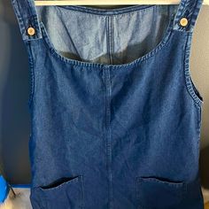 Super Cute Blue Denim Romper Dark Wash Denim Top With Pockets For Day Out, Casual Denim Top With Pockets, Blue Denim Top With Pockets, Casual Indigo Denim Dress, Casual Medium Wash Denim Dress, Casual Dark Wash Denim Dress, Dark Wash Denim Top, Casual Blue Denim Dress, Casual Light Wash Denim Dress