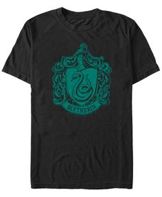 a harry potter t - shirt with the sly crest in green and black on it