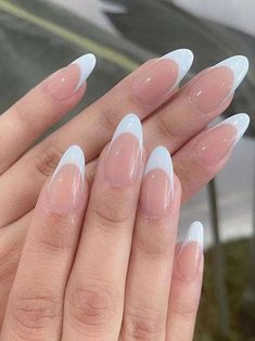 Free Returns ✓ Free Shipping✓. Elevate Your Style With 24pcs Long Almond White French Two Tone Fake Nail & 1sheet Tape & 1pc Nail File French Tip Press On Nails Supplies- Press On False Nails at SHEIN. Gel French Tips, Almond Nails French, French Tip Press On Nails, Long Almond, French Tip Acrylic Nails, Really Cute Nails, Bride Nails, Fake Nail