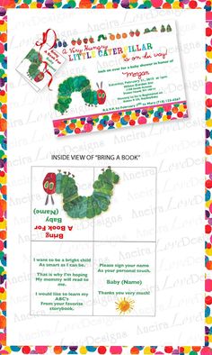 the very hungry caterpillar birthday party printables and information card with envelope