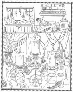 a coloring page with candles and other items