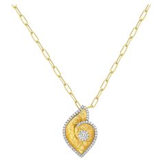 Introducing our exquisite Shell Shaped Carved Pendant, expertly crafted from 14k yellow gold and bordered with pave diamonds. This stunning pendant is inspired by the natural curves and shapes of a seashell, with intricate detailing that captures the essence of the ocean. 14KT:5.384g, Diamond:0.4ct Carved Pendant, Gold Border, Modern Necklaces, Natural Curves, Modern Jewelry, Pave Diamonds, Jewelry Ideas, Sea Shells, Shells