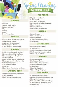 the spring cleaning checklist is shown in this image