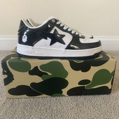 Brand Newnever Worn Comes W/ Box & Dust-Bag Wishlist Shoes, Bape Shoes, Bape Black, Street Style Outfits Casual, Pretty Sneakers, Painted Canvas Shoes, Ape Bape, Y2k Shoes, Pretty Shoes Sneakers