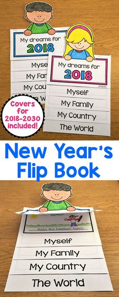 the new year's flip book for kids with pictures and words to read on it