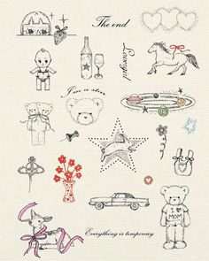 a drawing of teddy bears and other items