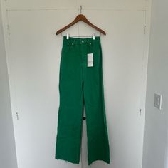 Zara High Rise Full Length Green Denim. Size 36. Green Straight Leg Jeans With Raw Hem. Brand New! Green Straight Leg Jeans, High Jeans, Straight Leg Jeans, Leg Jeans, Full Length, Straight Leg, High Rise, Women Jeans, Zara