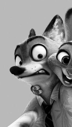 two cartoon characters are hugging each other in this black and white photo with the same expression