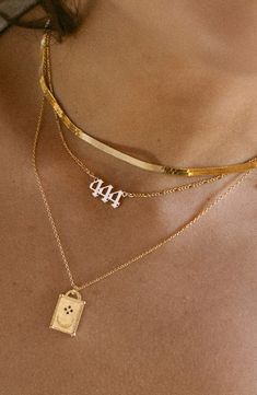 Child of Wild Angel Energy Pendant Necklace | Nordstrom Wild Angel, Number Jewelry, Child Of Wild, Angel Energy, Number Necklace, Herringbone Necklace, Stacked Necklaces, Necklace Chain Lengths, Jewelry Lookbook