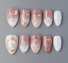 ❤Handmade❤ ❤Unique❤ ❤Reusable❤ ❤Hello, dear. Greetings and welcome to my store. Hope you find a style you like❤ ❤About Product❤ This handmade pink and white summer acrylic press on nails short almond exudes elegance and sophistication, making you feel like you're basking by the seaside. The summer nails art design is both delicate and fresh, perfect for everyday life or vacation outings. Wearing these nails will make your fingertips radiate enchanting charm. ❤Materials: gel❤ I only work with hig Nails With Seashells, Beach Ocean Nails, Japanese Gel Nails, Beach Nail Art Designs, Nail Art Paillette, Vacation Nail Designs, Nails Short Almond, Seashell Nails, Press On Nails Short