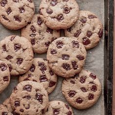 chocolate chip cookies on a baking sheet ready to be eaten